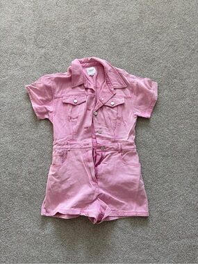 Pink denim overalls jumpsuit shorts